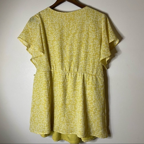 NWOT Floral Ruffle Blouse Maternity Yellow Cascade Sleeve Spring Summer XXL - Picture 9 of 9